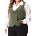 thumbnail image 2 of DARING DIVA Women's Plus Size Double Breasted Vintage Lapel Collar Vest 2X Army Green, 2 of 6