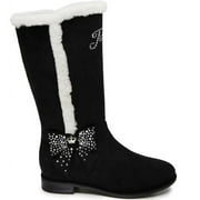 Juicy Couture Girls BLACK WHITE Plush Faux Fur Lined Riding Boots, 4 Girl