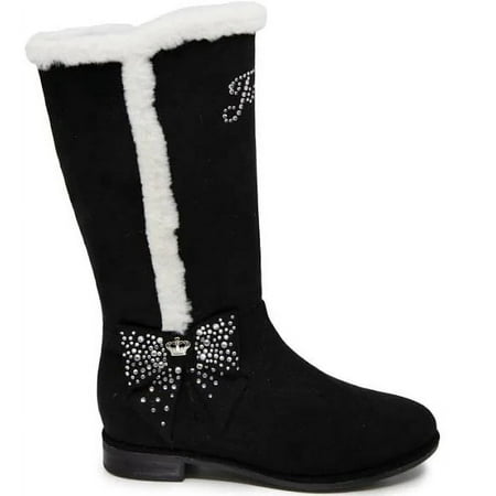 Juicy Couture Girls BLACK WHITE Plush Faux Fur Lined Riding Boots, 4 Girl