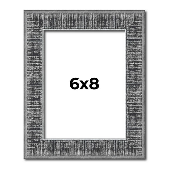 6x8 Frame Silver Black Rustic Sonoma Solid Wood Picture Frame | 1.5 Inch Moulding Width | Complete