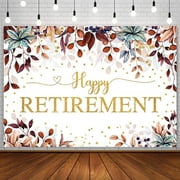 Happy Retirement Backdrop for Men Women Watercolor Eucalyptus Leaves Gold Autumn Theme Retirement Photography Background Congrats Retirement Party Decoration Banner Photo Studio