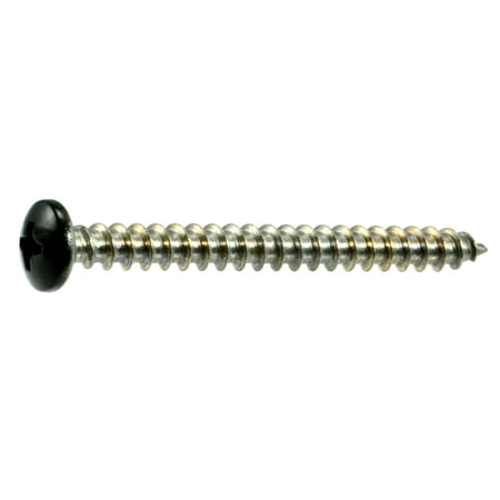 

#10 x 2 Black Painted 18-8 Stainless Steel Phillips Pan Head Sheet Metal Screws SMSPSS-668
