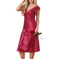 thumbnail image 4 of INSPIRE CHIC Women's Satin Tank Nightdress Lace Trim V-Neck Sleepwear Sleeveless Pajama Dress Midi Nightgowns M Red, 4 of 6