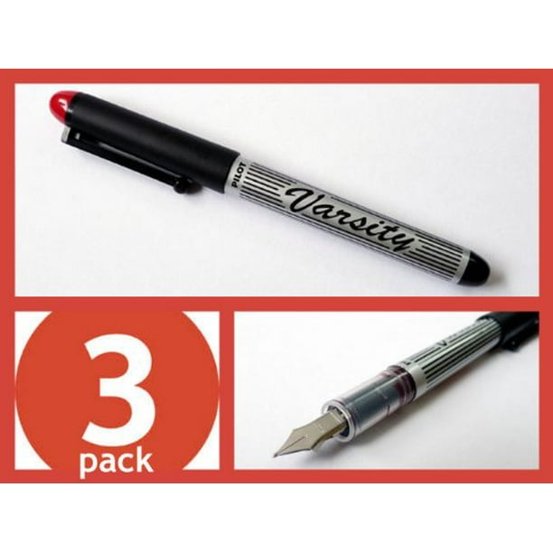 3 each Pilot Varsity Disposable Fountain Pens, RED Ink 90005 Walmart