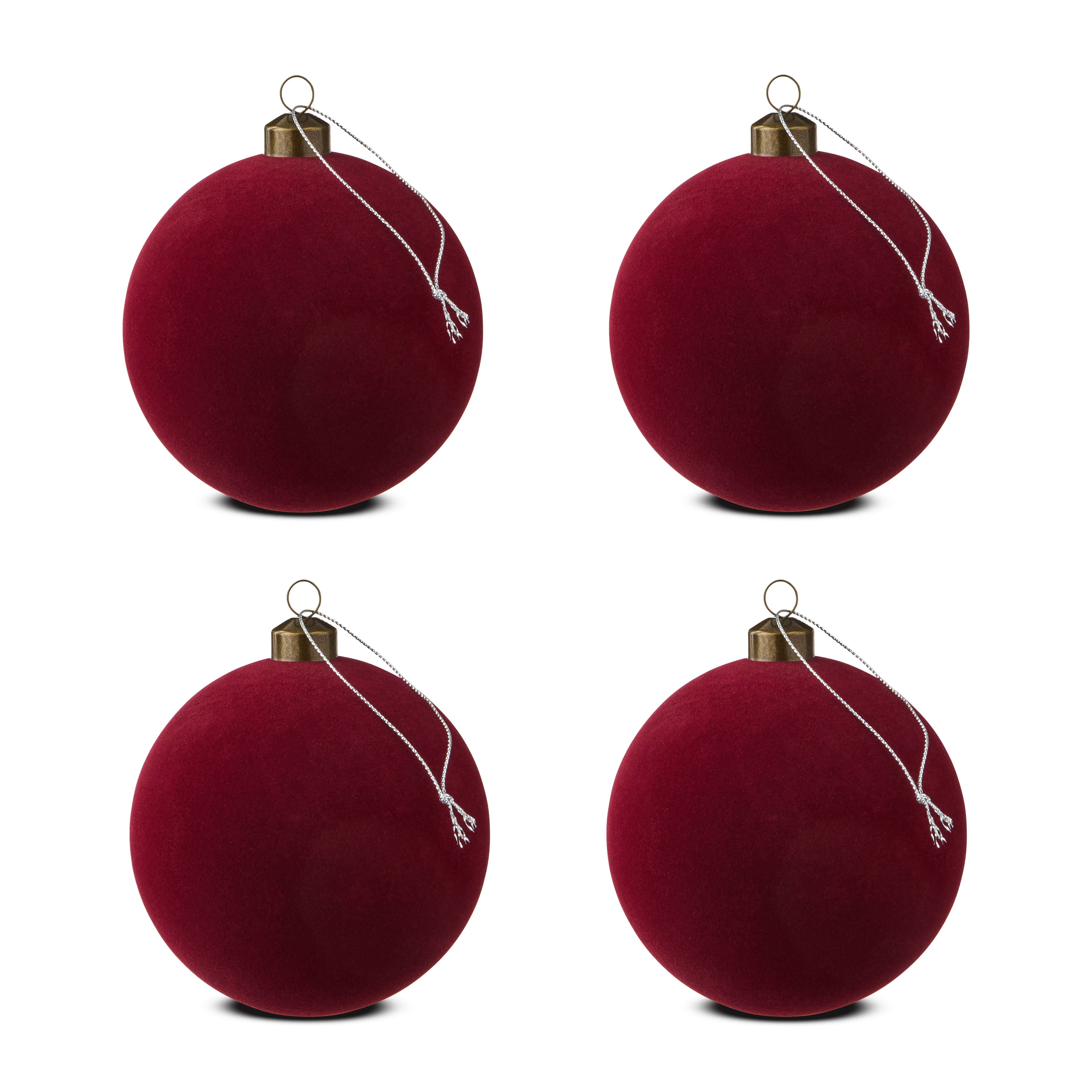 4 Count Dark Red Velvet-Feel Ball Christmas Ornaments, 4.5", by Holiday Time