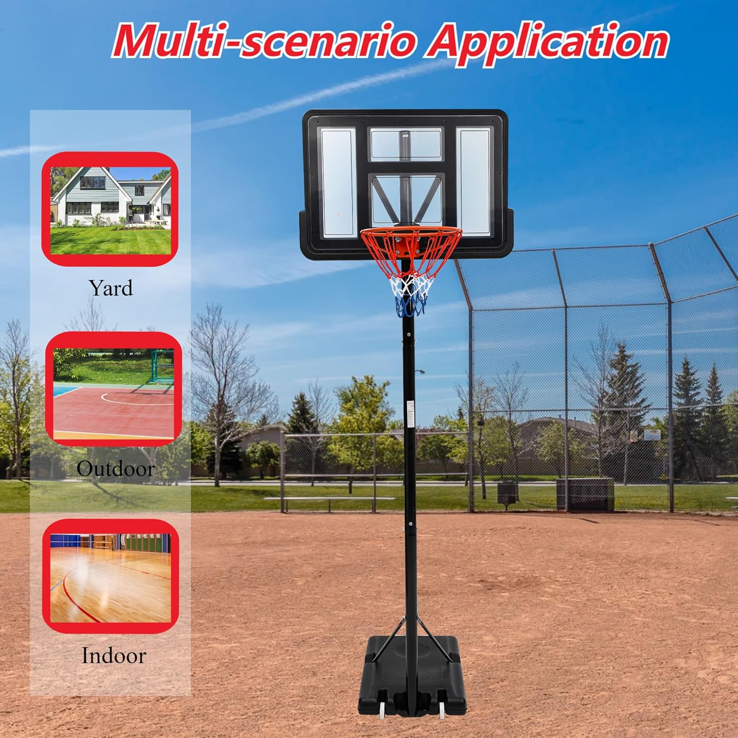 Lumiparty Portable Basketball Hoop Outdoor 5.2-10ft Height, Basketball Hoop Goal System with 2 Wheels, 44 Inch Shatterproof Backboard, Large Stable Base for Backyard