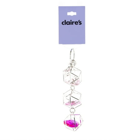 Claire's Teen Girls Back to School Caged Pink Heart Crystals on Metal Keychain, Small