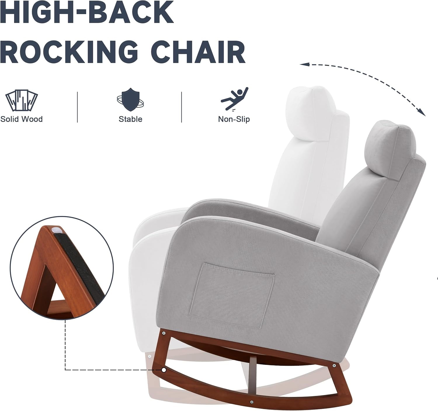 Rocking Chair Nursery Chair with Foot Rest, Nursery Rocking Chairs with High Back, Glider Rocking Chair, Baby Nursery Glider Rocker, Nursing Chair Accent Living Room