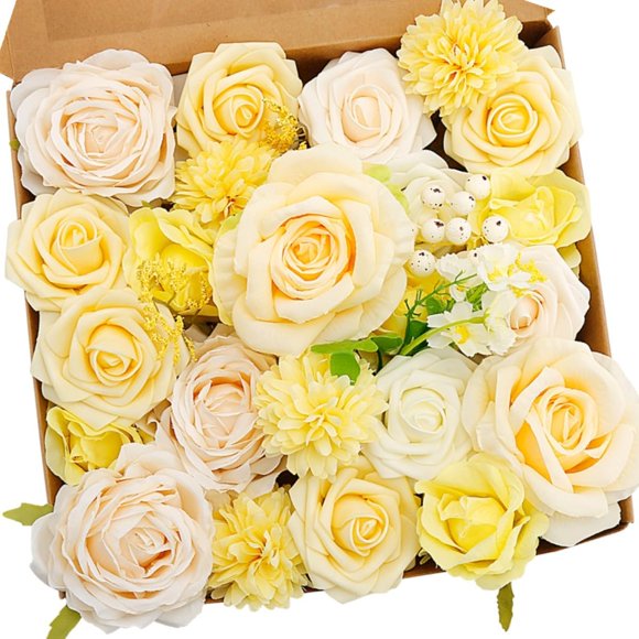 Artificial Flowers Combo Box for DIY Wedding Bouquet Arrangement Silk Faux Flower for Bridal Table Centerpieces Party Cake Baby Shower(Orange & Burgundy)