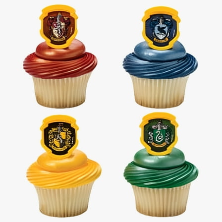 24 Harry Potter Hogwarts Houses Cupcake Cake Ring Birthday Party Favor Toppers