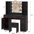 thumbnail image 2 of Vanity Desk with 3 Color Lights,Makeup Vanity Brightness Adjustable, Table Set Dressing Table with 5 Drawers ,6 Open Shelves & 1 Cabinets and Multiple Shelves for Adult, 2 of 7