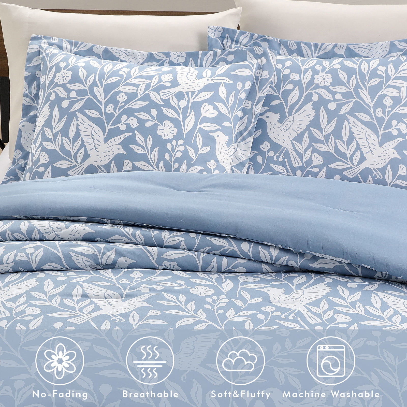 Notticasa 3-Piece Printed Comforter Sets,Blue,California King,Features a Floral and Peacebird Design, Including a Quilt Cover and Pillowcases