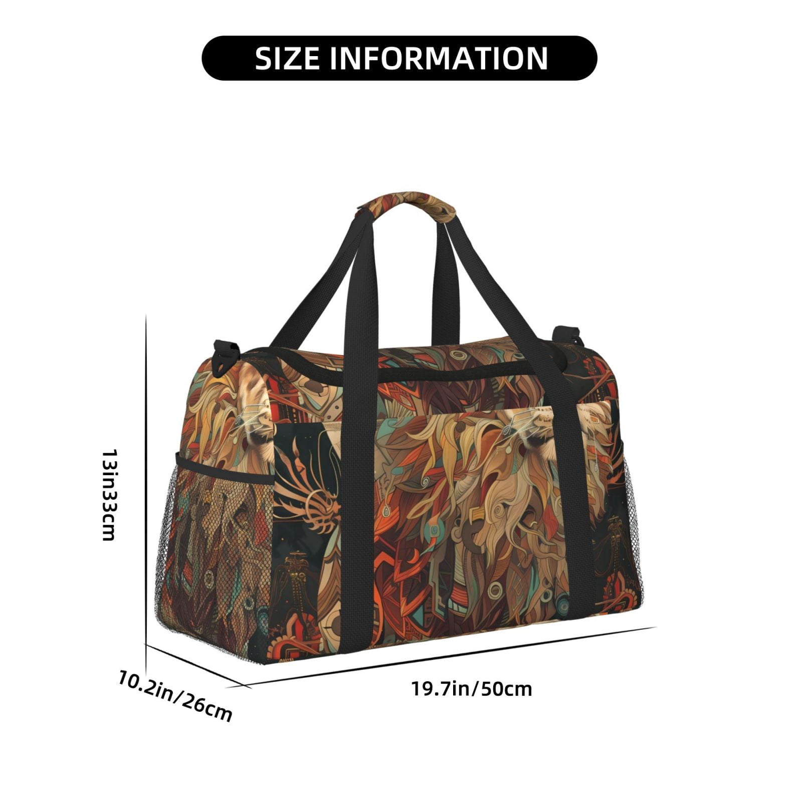 Fuzoiu Majestic Cosmic Lion Print Travel Duffle Bag,Carry On Tote Bags,Duffel Bag,Sport Gym Bag, Hospital Bag for Labor and Delivery, Overnight Bag,Luggage Bag