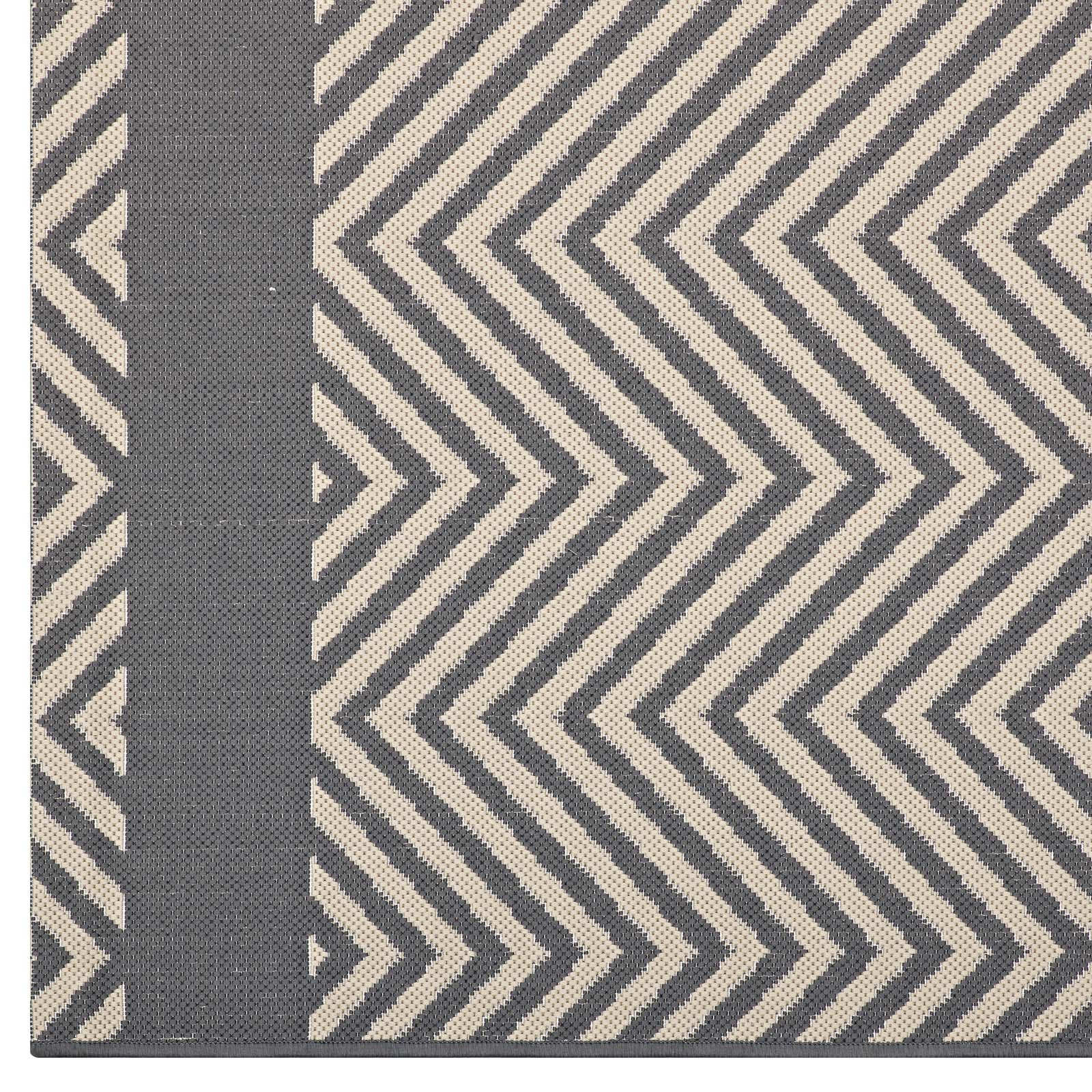 Modway Optica Chevron With End Borders 8x10 Indoor and Outdoor Area Rug in Gray and Beige