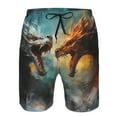 Adobk White And Red Sketch Dragon Print Men's Swim Trunks Hawaiian