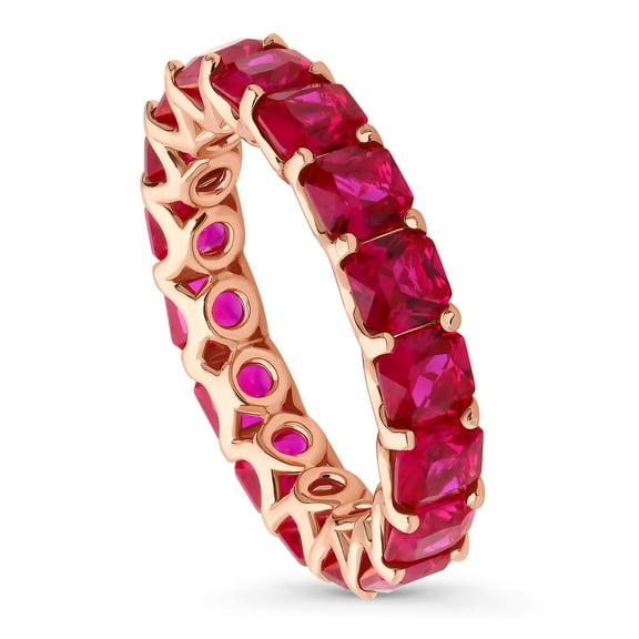 BERRICLE Sterling Silver Red Pave Set Princess Cut Cubic Zirconia CZ Stackable Statement Large Fashion Anniversary Eternity Ring for Women, Rose Gold Flashed Size 4