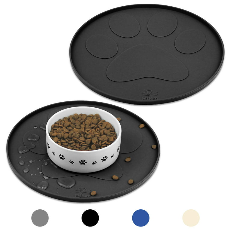 Ptlom 2Pcs Pet Placemat for Cats and Dogs,Waterproof Non-Slip Pet Food Water  Feed Mat,High Lips Edge Cat Dog Mat Prevents Spill,Suitable for  Small,Medium and Large Pet,Black 
