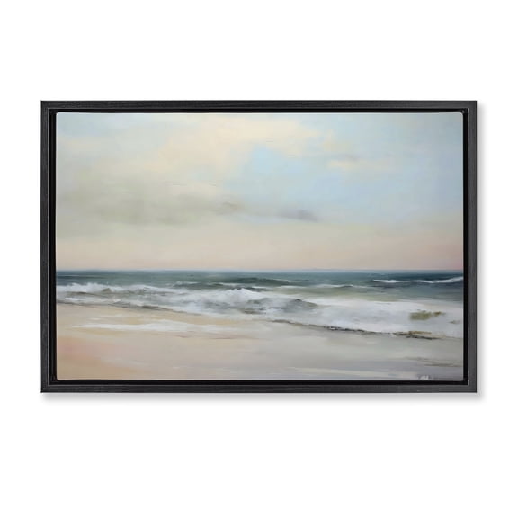 Stupell Industries Coastal Sandy Shore in Neutrals Black Floating Frame Canvas Art, 25 x 17, by Creative Studio