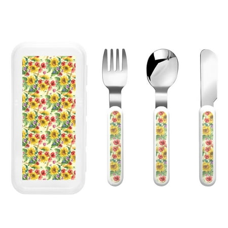 

Lukts Sunflower Cornflower Poppy for Children s Knife Fork and Spoon Three-Piece Set Stainless Steel Children and Toddler Safety Cutlery with Outer Box