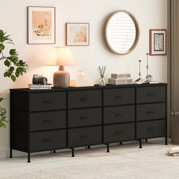 70 Inch Dresser for Bedroom, TV Stand for 65, 75, 80 Inch TV, 12 Fabric Drawer Long Dresser, Wide Chest of Drawer with Storage, Charging Station, Large Entertainment Center for Living Room, Entryway
