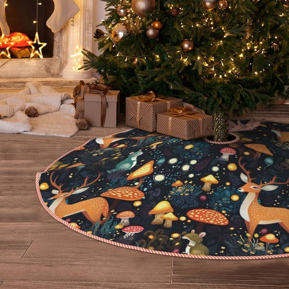 Halloween Christmas Tree Skirt - Forest elf 30 Inches Christmas Tree Skirt for Halloween Holiday Indoor Home Christmas Tree Decorations with Three Ribbons