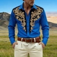 thumbnail image 2 of TUOYUAN Mens 3D Western Cowboy Print Long Sleeve Shirt Casual Button Down Top,Blue,SIZE:S, 2 of 4