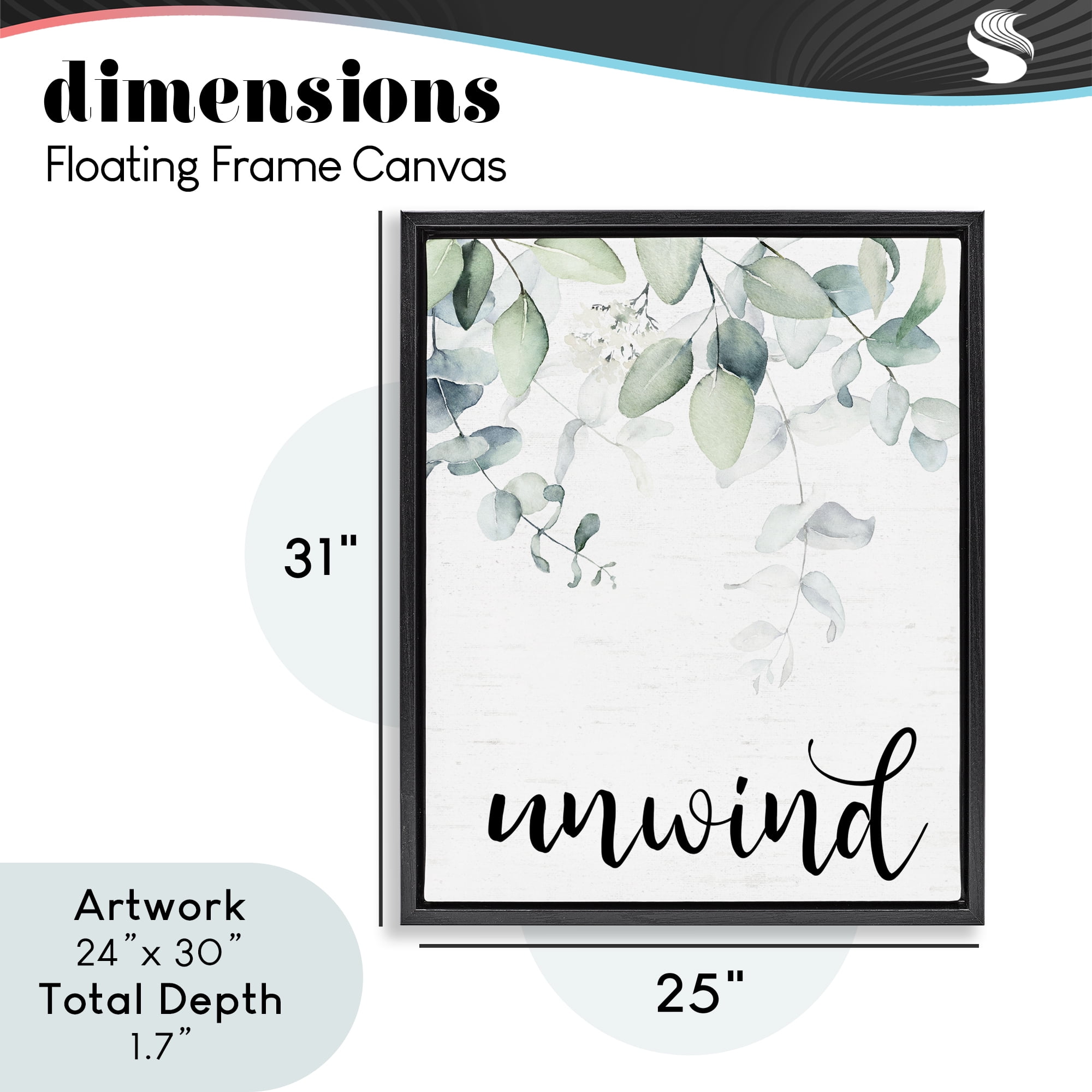 Unwind Leafy Herbs Black Framed Floater Canvas Wall Art, design by Lettered and Lined