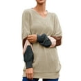 thumbnail image 4 of Women Stripe Colorblock Lantern Long Sleeve V Neck Sweater, 4 of 4