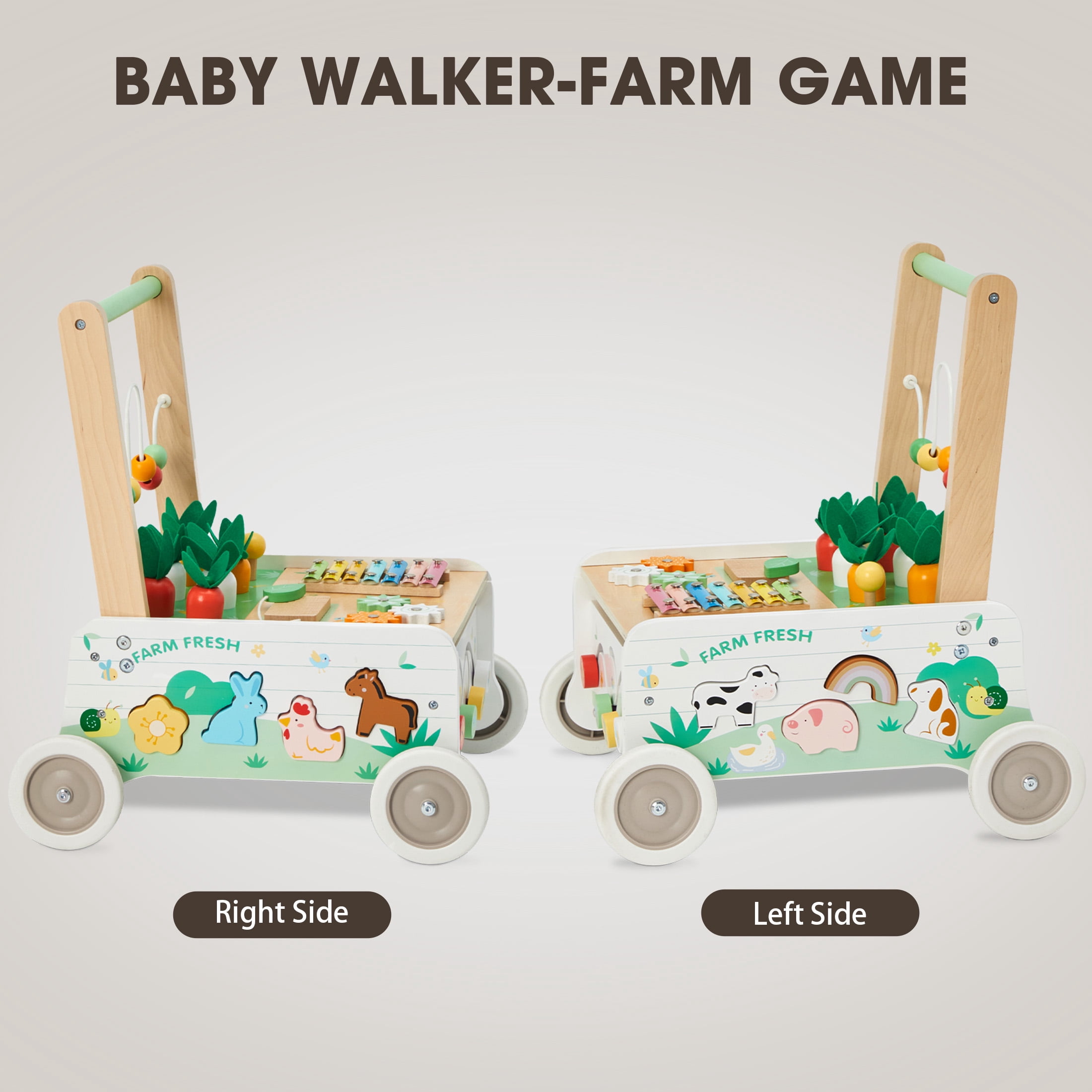 Jolie Vallee Wooden Baby Walker,Push Walker with Activity Center,Push Wlakers for Babies 18 M+,Adjustable Speed and Height Walkers for Boys/Girls