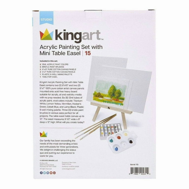 KINGART 15-Piece Acrylic Painting Set with Mini Easel – Art