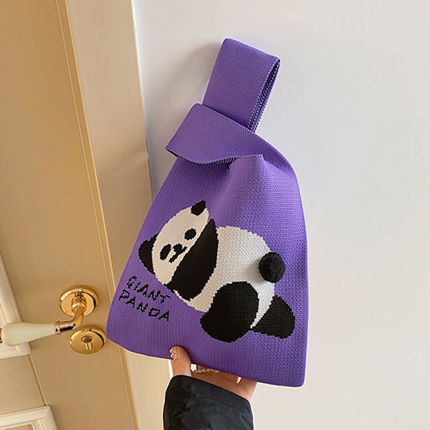 Bolso de mano de dibujos animados para mujer, bolso de mano bonito tejido a mano, bolso diario para niñas (púrpura)