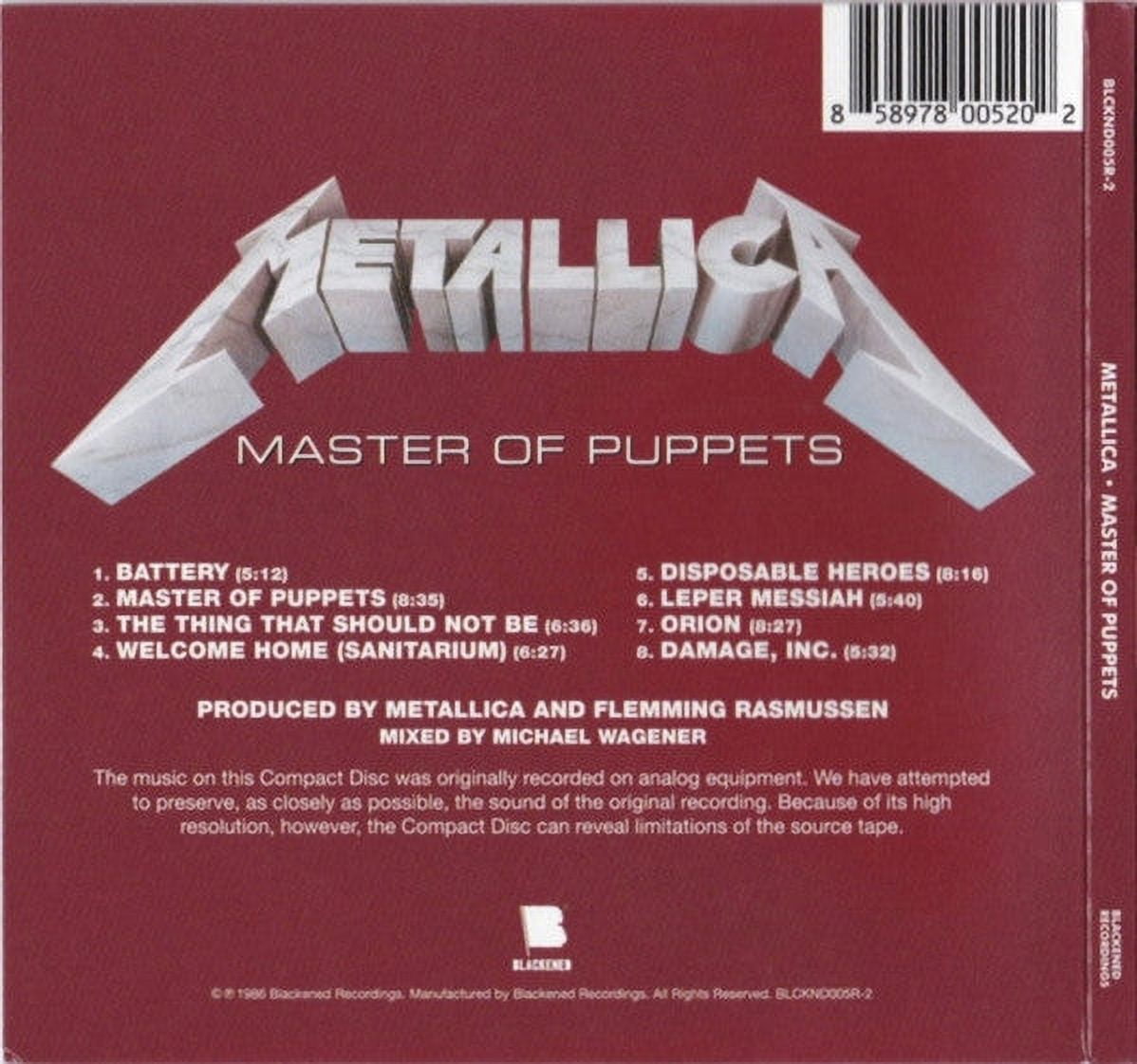 LLICA メタリカ　MASTER OF PUPPETS METALLICA - Master of Puppets - Amazon.com Music
