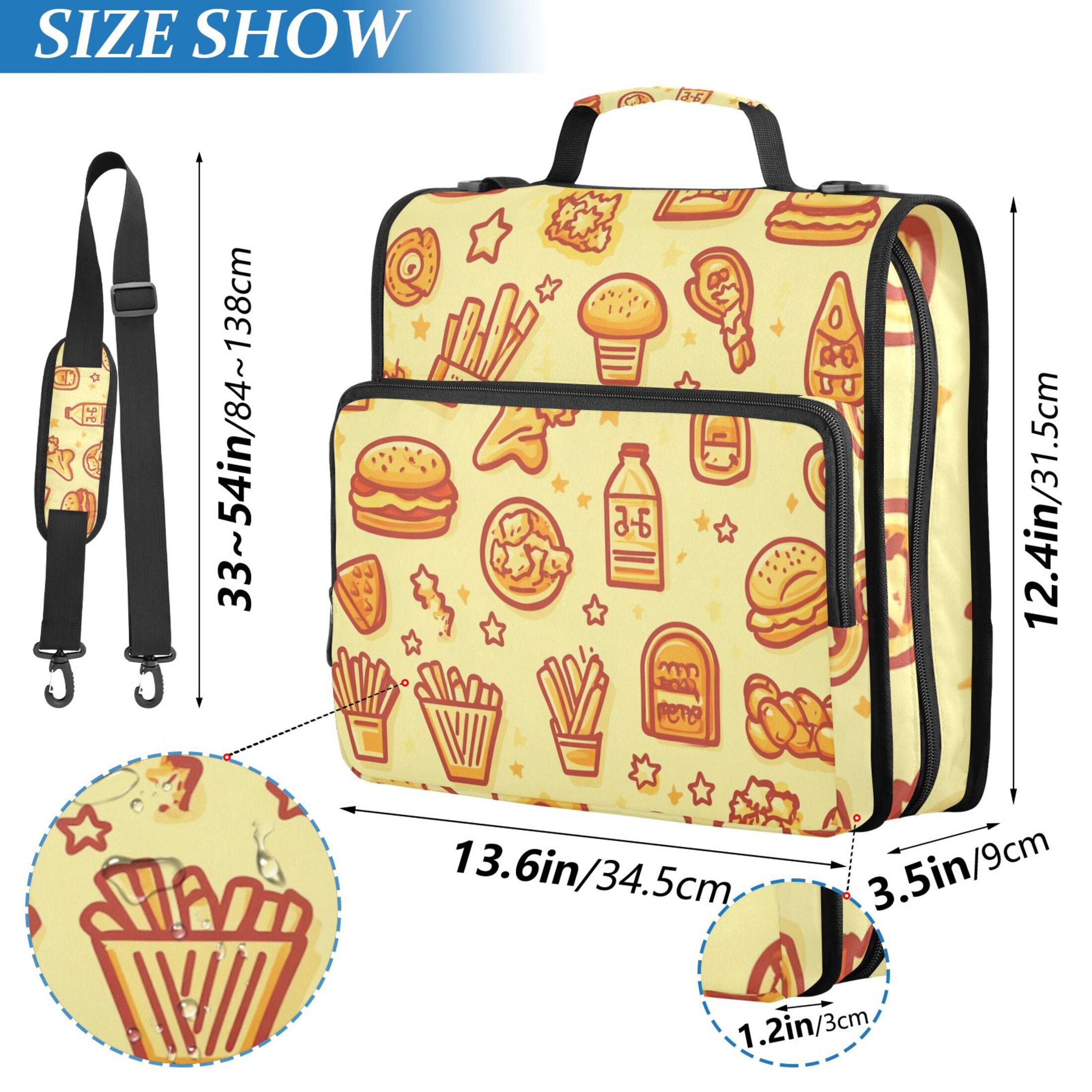 3 Ring Zipper Binder with Shoulder Strap Waterproof Trapper Keeper 2 Inch D-Ring 500 Sheets Capacity Chicken Burger and Fries