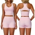 thumbnail image 1 of PISONIC Women Two Piece Workout Sets Color Block Backless Tank Top and High Waist Booty Lifting Shorts Gym Yoga Active Outfits, 1 of 6