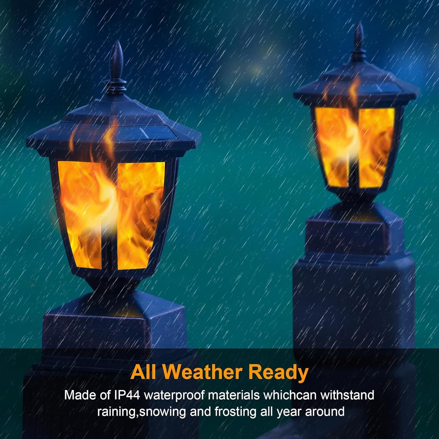 4 Pack  Flame Post Lights Outdoor,  Powered Lamps Fence Post Cap Lights, Flickering Flame LED  Waterproof for Garden Deck
