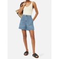 thumbnail image 4 of Women High Waist Denim Shorts, Casual Wide Leg Cargo Jean Shorts with Patch Pockets, 4 of 6