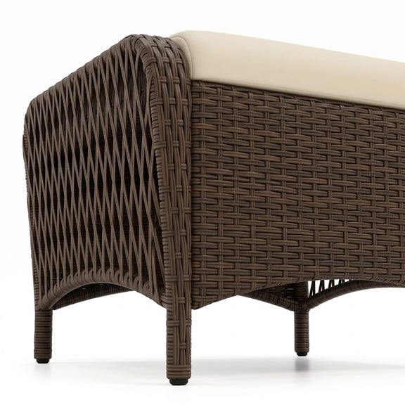 Furnibear Set of 2 Outdoor PE Wicker Patio Ottomans with Removable Cushions for Foot Rest, Extra Seating and Side Table Use, Beige