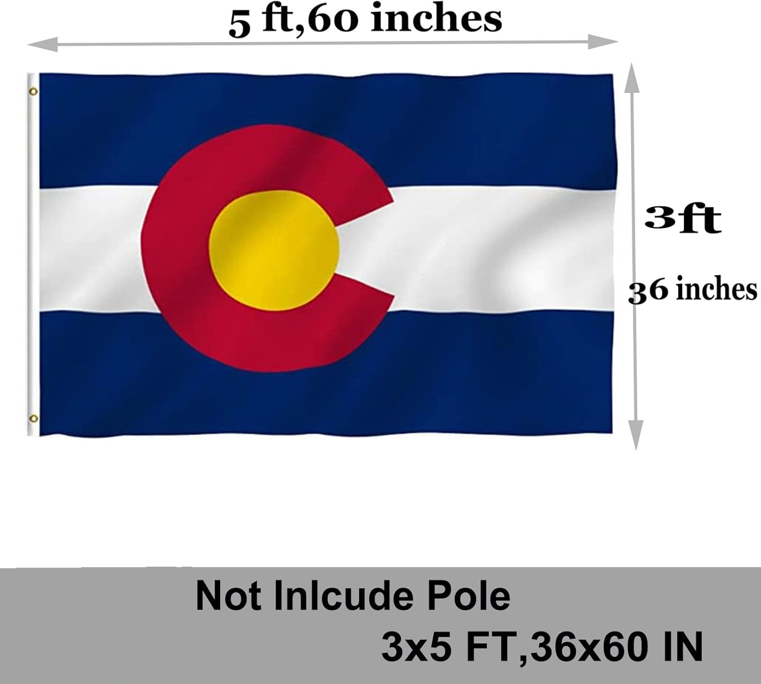 Colorado State Flag 3x5 Ft Double Sided US State Colorado Flag American States of Colorado Flags with 2 Brass Grommets Design Polyester Flags Decor for Indoor Outdoor