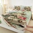 thumbnail image 3 of Manfei Teens Vintage Train Bed Sheets, Steam Engine King Sheets, Christmas Poinsettia Flower Sheet Set, Ultra Soft Home Decor, 4pcs, 3 of 7