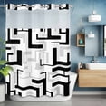 thumbnail image 2 of No Hook Cloth Fabric Shower Curtain with Snap in Liner, Modern Geometric Black Waterproof Shower Curtains Set with See Through Top Window, Abstract Minimalist Artwork Lines Bath Curtains 72"x84", 2 of 9
