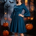 thumbnail image 3 of Brqkzdu Medieval Renaissance Costume Dress Victorian Halloween Gown Bride Mini Dresses Long Flare Sleeve Square Neck Fair Corset Dress for Halloween Party, 3 of 3