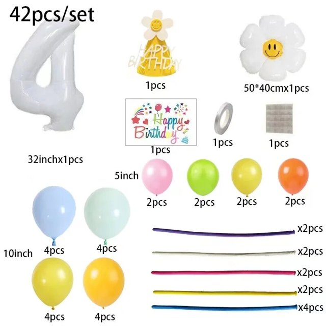 Juego de globos de margaritas para niños, torre de globos Digital blanca 1-9 de 32 pulgadas, decoración de fiesta de feliz cumpleaños, suministro de manualidades DIY, 42 piezas