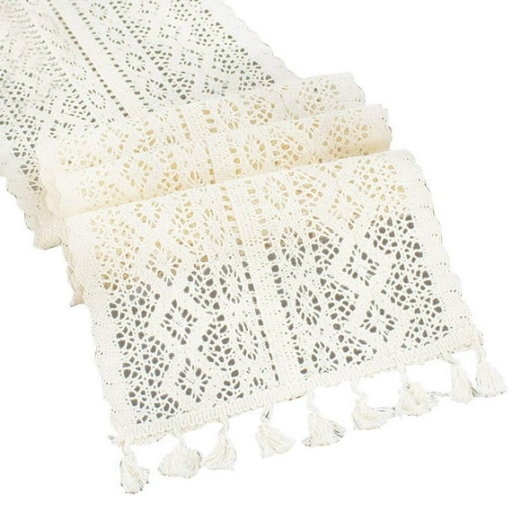 Makramee-Tischl?ufer, Baumwolle H?kelspitze Tischl?ufer mit Quasten, Vintage Hochzeit Tischl?ufer Bohemians Esszimmer Stil für Hochzeit Braut Esstisch (24 x 240 cm)