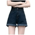 thumbnail image 2 of ZHOGXU Women's Denim Shorts With Pocket Solid Color Tight Waist Folded Hem Breathable Stretch Shorts For Outdoor Activities,Dark Gray,S, 2 of 4