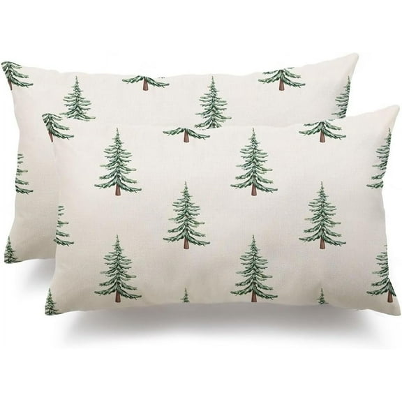 Christmas Pillow Covers 12x20 inch Set of 2 Christmas Tree Decorative White Throw Pillow Covers Winter Famliy Decoration for Home Couch