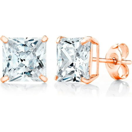 Pori Jewelers 14K Solid Rose Gold 6Mm Princess-Cut Stud Earrings