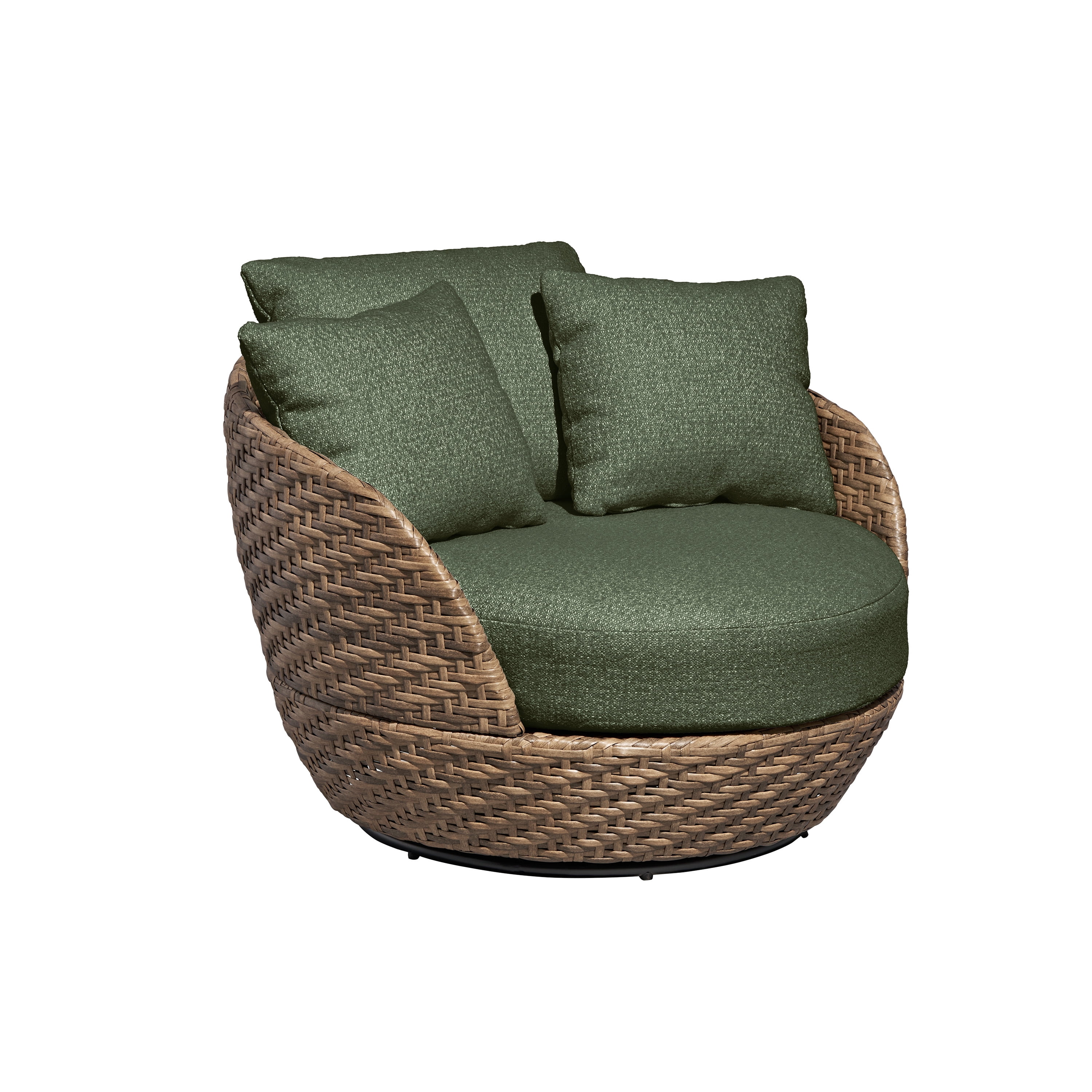Beautiful Wicker Outdoor Swivel Statement Chair with Boucle Cushions & Cover by Drew Barrymore, Brown/Thyme