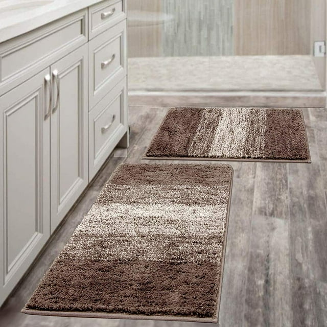 Bathroom Rug 18”x30” Machine Washable Microfiber Non-Slip Super Absorbent Bath Mat Carpet Gray/White