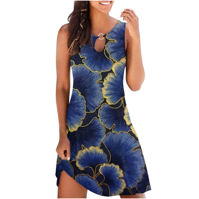 Vestido sin mangas sin mangas con estampado de verano suelto para mujer OAVQHLG3B Store lin121212