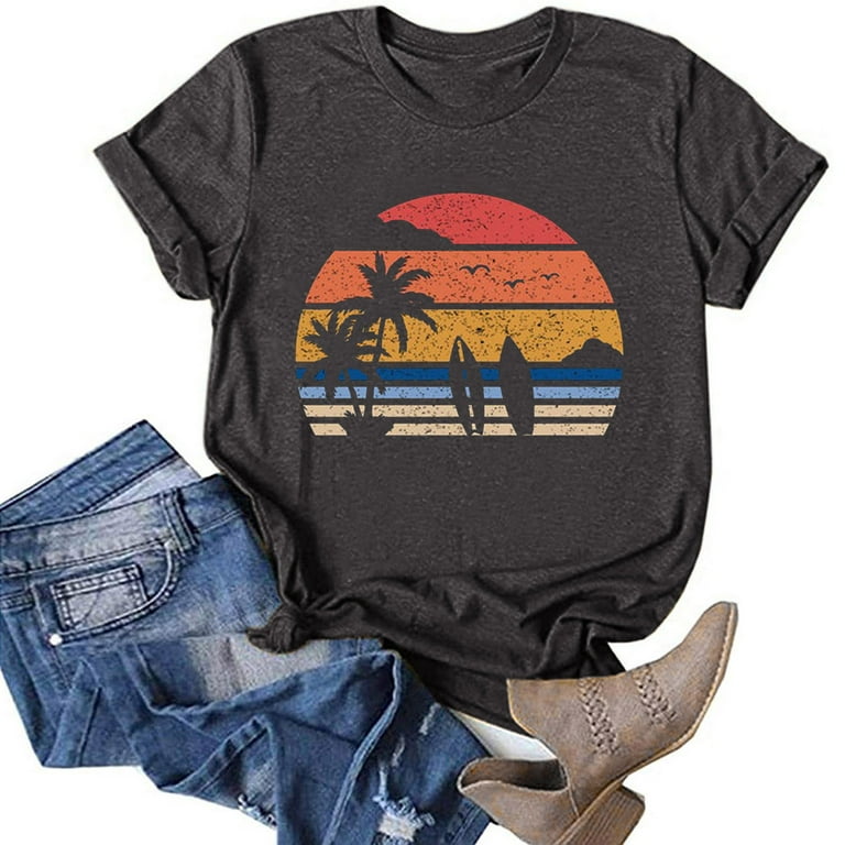 Womens Clothes Clearance Summer Surfing Beach Printed Women Summer Short  Sleeve Blouse Top Shirt T-shirt